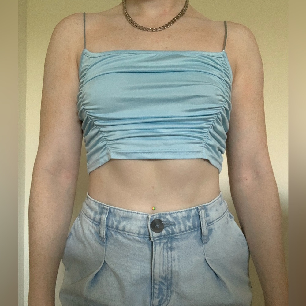 Blue scrunched tank top